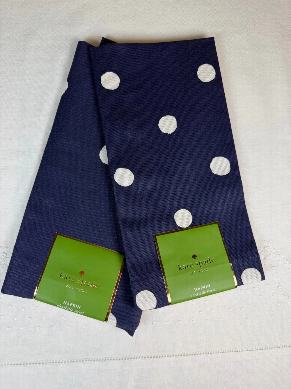 Kate Spade Charlotte Street Navy Blue Polka Dot Napkins – Set of 2